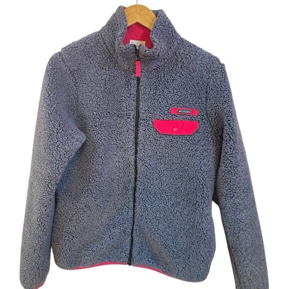 Columbia gray pink medium fleece full zip jacket front pocket - Picture 1 of 4